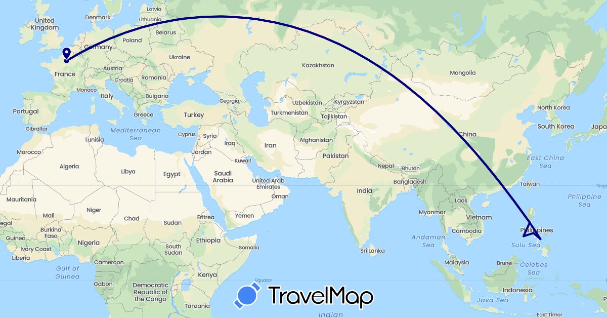 TravelMap itinerary: driving in France, Philippines (Asia, Europe)
